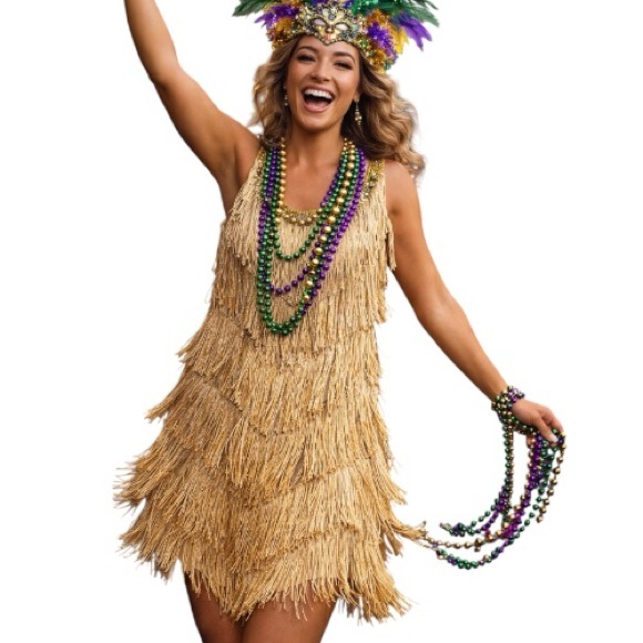 Festive Gold Fringe Dress - Picture 2 of 3